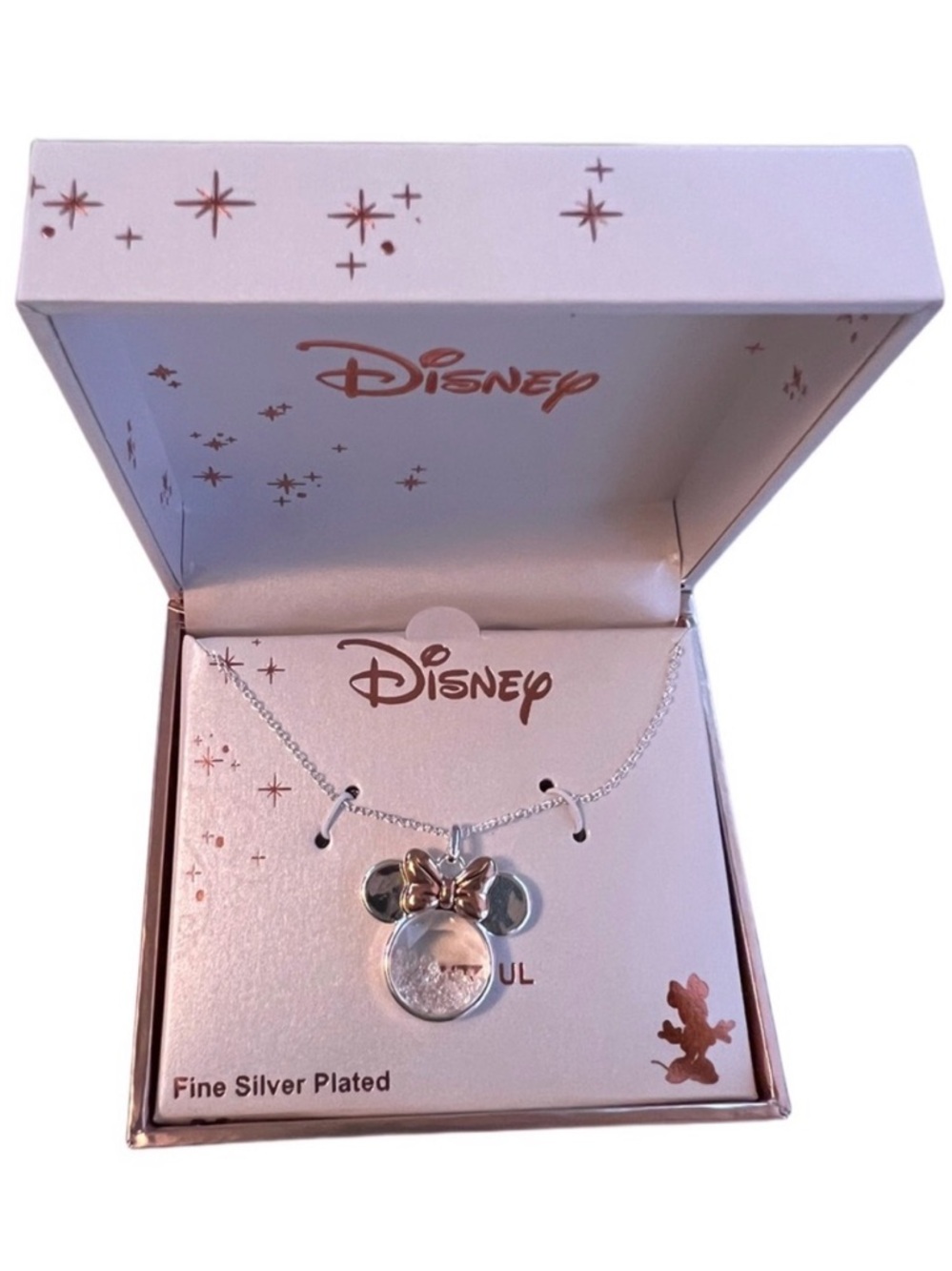Disney Silver Necklace with Rose Gold Bow Minnie Silhouette